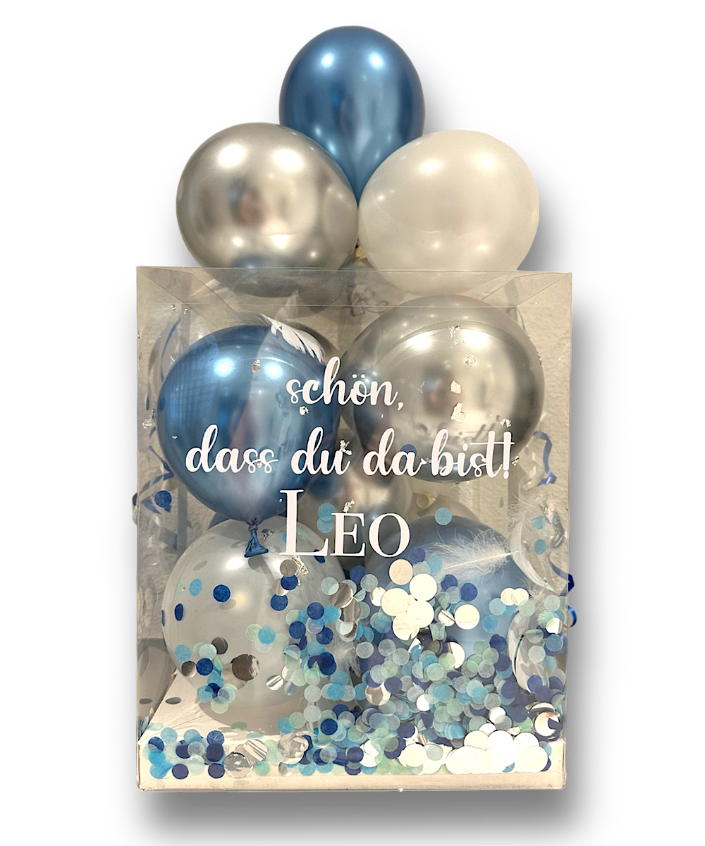 Ballonbox Blue and White inkl. Personalisierung
