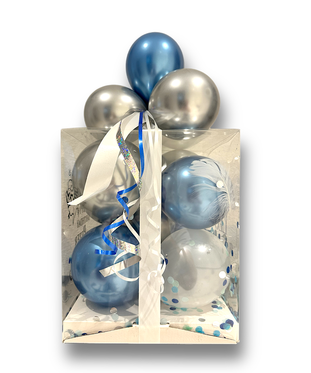 Ballonbox Blue and White inkl. Personalisierung