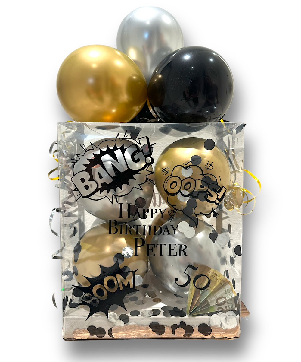 Ballonbox Black Gold inkl. Personalisierung